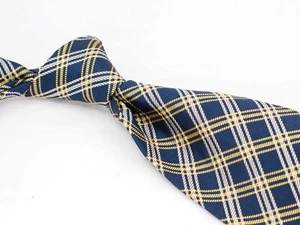 Polo Ralph Lauren Silk Tie Navy Yellow Plaid Men's Designer Necktie USA Wide - Picture 1 of 4