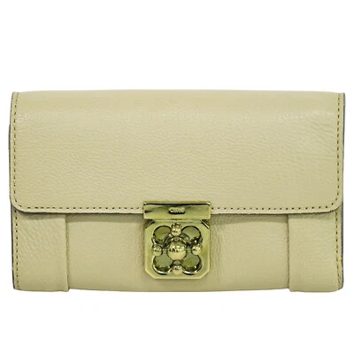 Cartera compacta de cuero Chloe Elsie beige dorado Foto 1 de 4