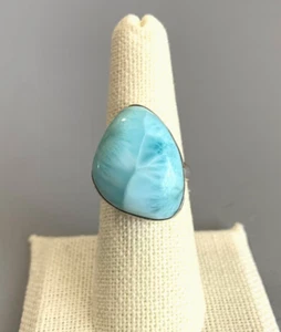 Gorgeous LARGE Handmade Sterling Silver LARIMAR Statement Ring Size 7 - Picture 1 of 13