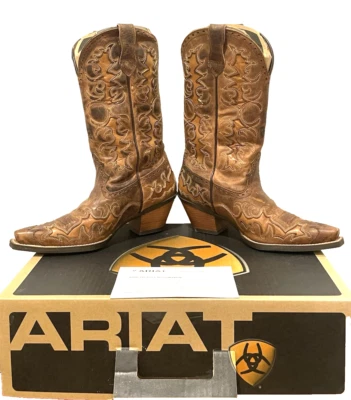 Ariat Women’s Dandy Brown Leather Western Cowgirl Boot Size US 7 Detailed Stitch - Image 1 of 4