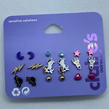 Claire’s Earrings Sensitive Solutions 9 Pair Assorted Studded Unicorn Heart Cute