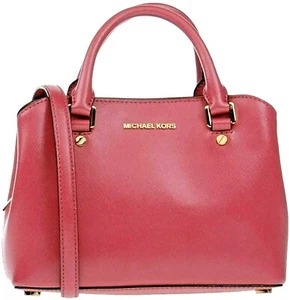 🌞MICHAEL KORS SAVANNAH AZALEA PINK LEATHER SM SATCHEL CROSSBODY BAG PURSE🌺NWT - Picture 1 of 7