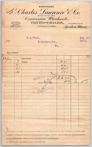 Boston, MA Charles Lawrence & Co. "Fruit & Cigars" 1903 Billhead Briefkopf - Bild 1 von 2