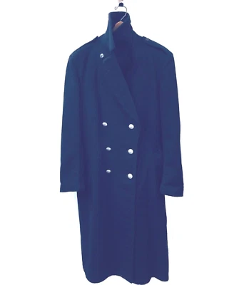 Abrigo Militar Vintage Años 40 Lana Pesada Azul Marino Forrado Largo Plateado Metal Botones M Foto 1 de 4