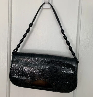 Carla Mancini Bolsos de Mano de Cuero Cartera Negro Piel de Serpiente Correa con Cuentas Bolso de Hombro Foto 1 de 4