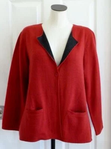 Chaqueta Suéter Cárdigan EILEEN FISHER Italiana 100% Lana Merino Rojo Un Botón ~ L - Imagen 1 de 12