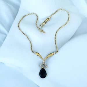Signed NINA RICCI Gold Tone Rhinestone Rope Chain Pendant Necklace REPAIR Read - Picture 1 of 7