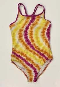 Speedo Girls Sz 16 One Piece Watercolor Swimsuit Pink/Yellow Racerback - Picture 1 of 3