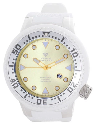 Nuevo reloj para hombre Aqua Master esfera dorada banda de goma blanca W313-8 Foto 1 de 2