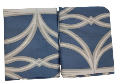 2 Organic Cotton Pillowcases 20 X 30 Standard. Country Blue, Grey & White Design - Image 1 of 4