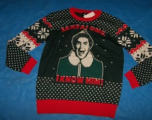 Size L Mens Christmas Sweater Elf Santa OMG. I Know Him ! - Picture 1 of 4