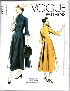 Vogue V1738 Misses 14 to 22 Circa 1948 High Collar Dress UNCUT Sewing Pattern - Picture 1 of 2