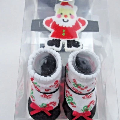 Papá Noel Navidad 0 12 meses Little Me Botines Envoltura para la cabeza Caja de regalo Etiquetas Foto 1 de 4