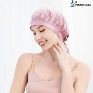 Lady Natural Silk Slumber Sleeping Show Bath Hair Cover Cap Hat W/ Back Tie - Picture 1 of 9
