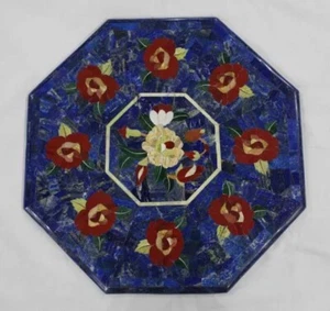 Octagon Blue Marble Sofa Center table Lapis Lazuli Marquetry Inlay Art Furniture - Picture 1 of 8
