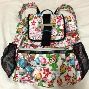 LeSportsac x okidoki Backpack white/black/green/floral W/key charm NEW womens!!! - Picture 1 of 5