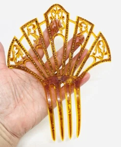 ENORME PEINE PARA EL CABELLO 7 1/2 pulgadas imitación caparazón de tortuga topacio estrás mantilla - Imagen 1 de 8