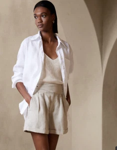 Banana Republic 8P Linen Cotton Explorer Shorts Petite Ecru BR Archives NEW NWT - Picture 1 of 3