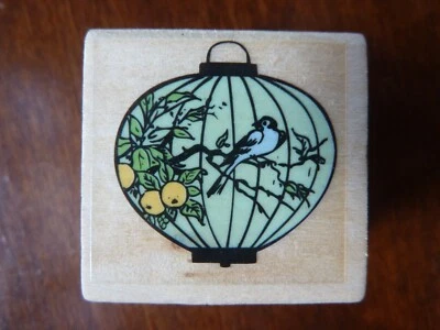 Rubber Stamp Asian Lantern Lamp with Bird in tree branch Lunar Year Buddha - Image 1 of 3