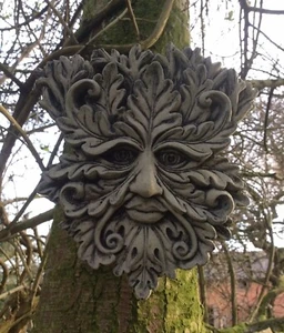 STONE GARDEN GREEN MAN LEAF FACE WALL PLAQUE HANGING PAGAN WICCAN TREE πΏπ - Picture 1 of 5