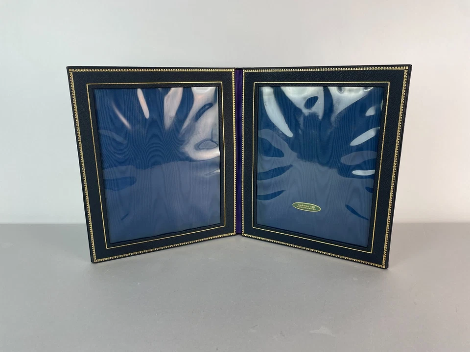 Estuche de álbum de fotos plegable de cuero garantizado con guijarros azul marino vintage + adornos dorados Foto 1 de 4