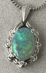 An Exquisite Australian Black Opal & Diamond Pendant & Chain - Picture 1 of 10