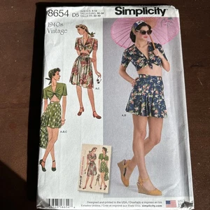 Simplicity Patterns 8654 Misses Vintage Skirt ,Shorts.& Tie Front Top Sz 4-12 - Picture 1 of 3