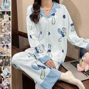 Damen Nachtwäsche Shirt Cartoon-Printmuster Freizeit lange Ärmel Pyjamas Anzüge - Bild 1 von 17