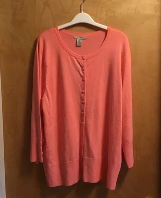 Evie Women's Crewneck Button Up Sweater Cardigan Pink Salmon Size 2X - NWT - Image 1 of 4