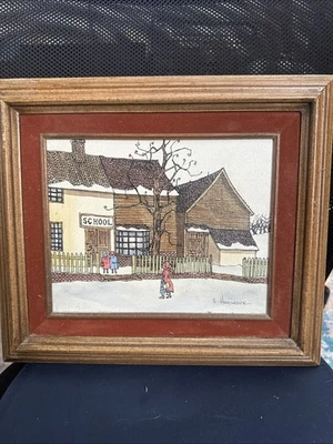 framed H Hargrove School House oil painting on canvas original art - Image 1 of 2