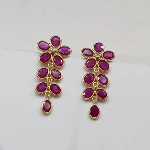 Ruby Gemstone Earring Moissanite Earring FlowerDesign Earring 925 Silver Earring - Picture 1 of 6