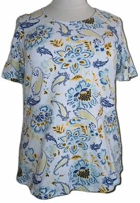 Denim Co Womens 1X Paisley Floral Tunic Short Sleeve Boho Top Multicolor A393384 - Image 1 of 4