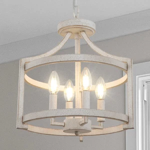 Farmhouse Chandelier Dining Room Pendant Light Fixture White Vintage Lighting US - Bild 1 von 13