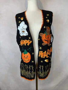 Maglione gilet Halloween vintage anni 90 zucca fantasmi gatti taglia grande - Foto 1 di 7