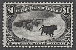 USA # 292 MINT NO GUM {$1 WESTERN CATTLE IN STORM} FEHLER " RAR 1898 TRANS-MISS - Bild 1 von 2