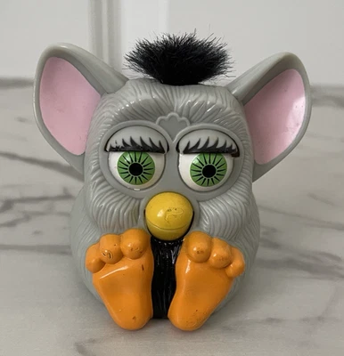 McDonalds Happy Meal Tiger Electronics 1998 3" Plastic FURBY Gray w/ Green Eyes - Image 1 of 3