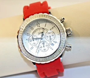 JPM 1.25ctw Diamond Bezel Watch 41mm White Dial Date Chronograph Quartz Women's - Picture 1 of 16