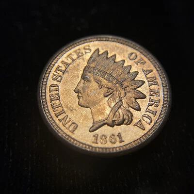 1861 Indian Head Cent Choice GEM BU RED Uncirculated MS 1c 4 Diamonds MAKE OFFER - Image 1 of 4