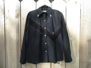 Vintage 80's/90's Lilia Smitty Black Studded Fringe Western Cowgirl Shirt Small - Picture 1 of 8