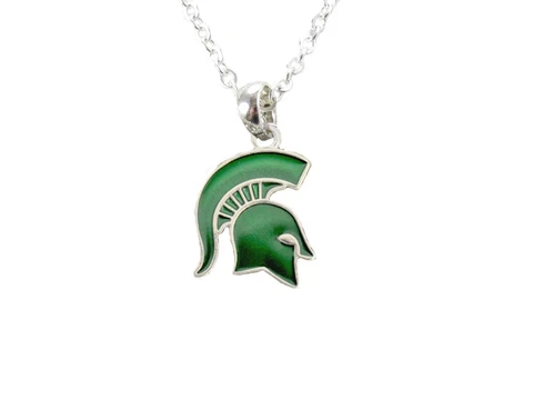 Michigan State Spartans Enamel Green Silver Charm Necklace Jewelry Licensed MSU Cover