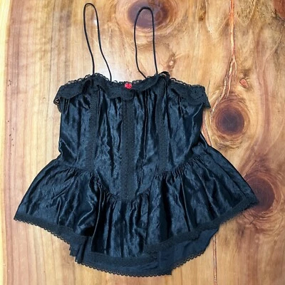 Винтажное женское белье 80-х маленькое нейлоновое полночное кружевное черное F16 - Изображение 1 из 4