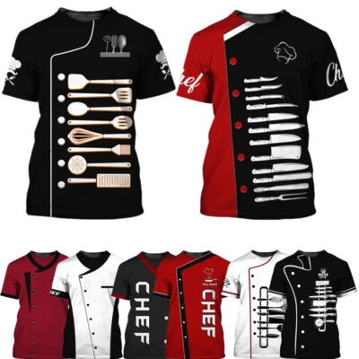 Men Short Sleeve T-shirts Kitchen Restaurant Cooking Uniform 3D Fancy Shirt Tops - Image 1 of 4