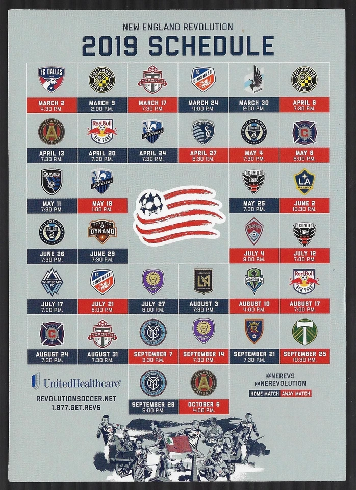 RARE 2019 New England Revolution MLS MAGNET Soccer Schedule !! United Healthcare — 第 1/1 张图片