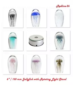 Dekorativer 6" Kristall Quallen Briefbeschwerer mit 7 LED rotierendem Licht Ständer - Bild 1 von 22