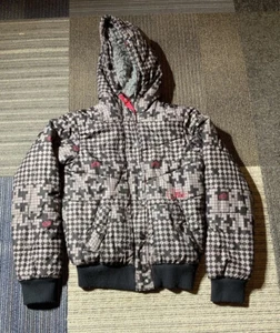Girls FOX Racing Size Medium Gray Print Faux Fur PufferJacket - Picture 1 of 12
