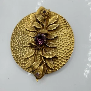 Antique Coro Floral Copper Belt Buckle 1919 Purple AB prong set Rhinestone Gift - Picture 1 of 4