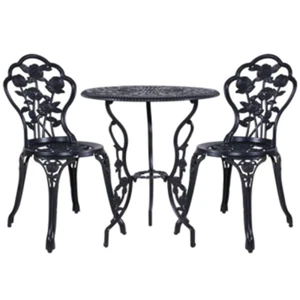 3Pc Outdoor Setting Cast Aluminum Bistro Black Table Chair Patio - Picture 1 of 8
