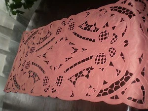 Mantel vintage bordado a mano de algodón marfil COLOR ROSA - Imagen 1 de 6