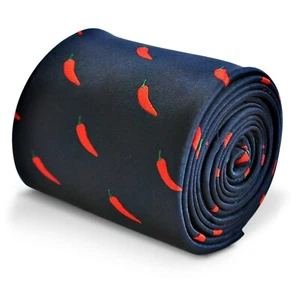 Frederick Thomas Designer-Herren-Krawatte - dunkelmarineblau - bestickt rot chili - Bild 1 von 5