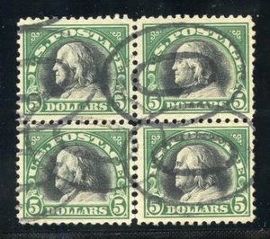 UNITED STATES SCOTT #524 $5 FRANKLIN F/VF USED BLOCK OF FOUR FRESH - Picture 1 of 2
